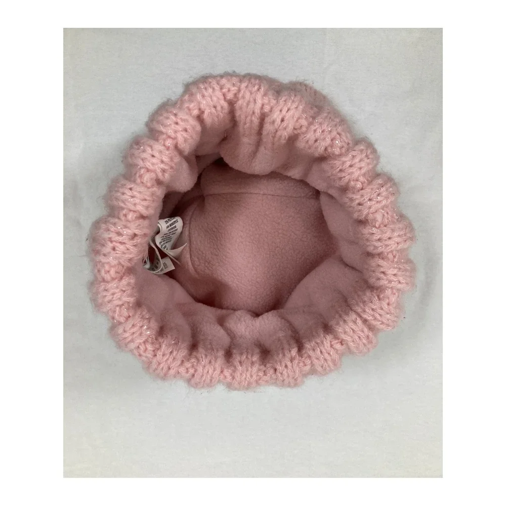 The Childrens Place Beanie Kids S/P 12-24M Pink Cable Knit‎ Faux Fur Pom Sparkle